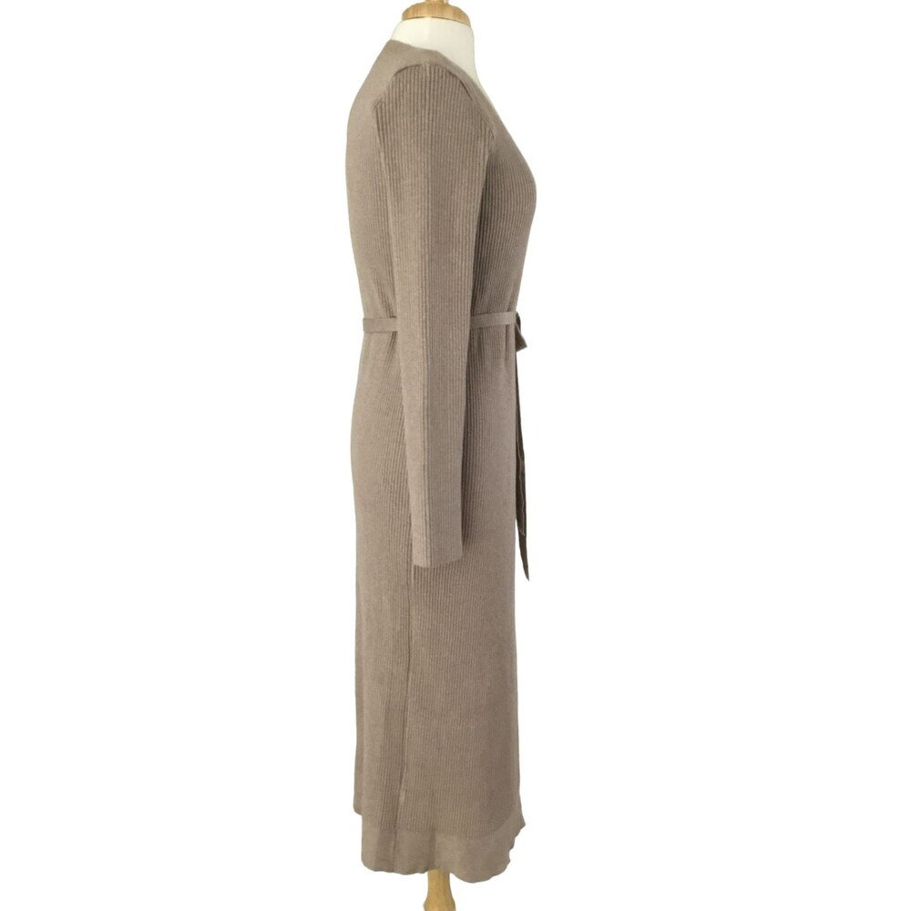 Lulus Iconic Comfort Sweater Dress Womens Medium Taupe Ribbed Surplice Wrap NEW - Picture 8 of 13